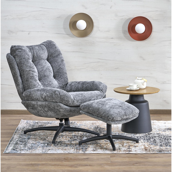 PESTO fotel puffal, hinta funkcióval, szín: szürke